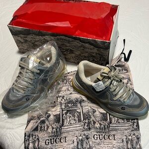 Gucci Gray Sneakers with Suede Panels and Chunky Sole. Brand new